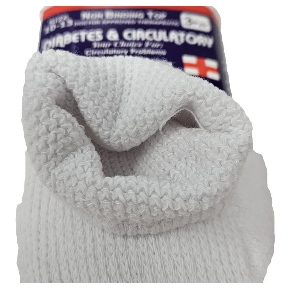 Diabetic Socks Men Women Cotton Non Binding Top Cushion Crew Socks, White 10-13